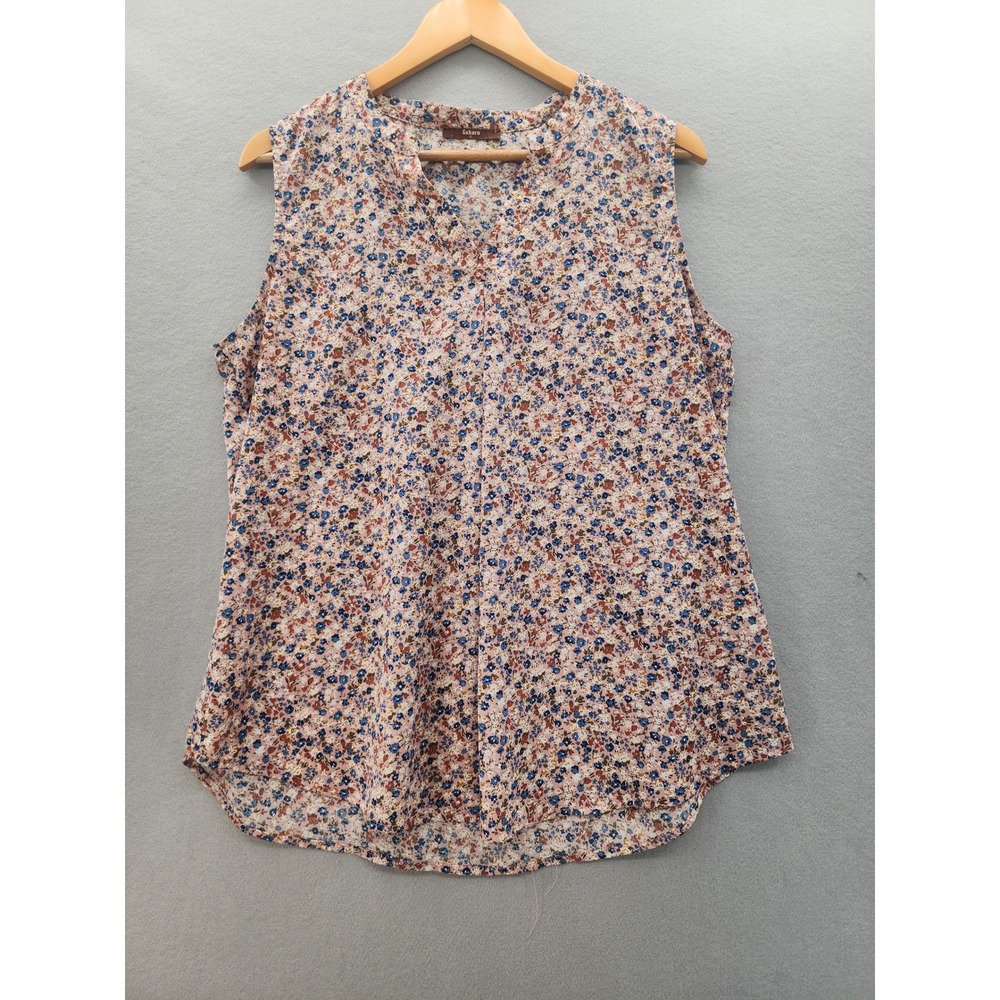 Gaharu Women XL Sleeveless Floral V-Neck Blouse Pink Blue Boho Summer Tank Top